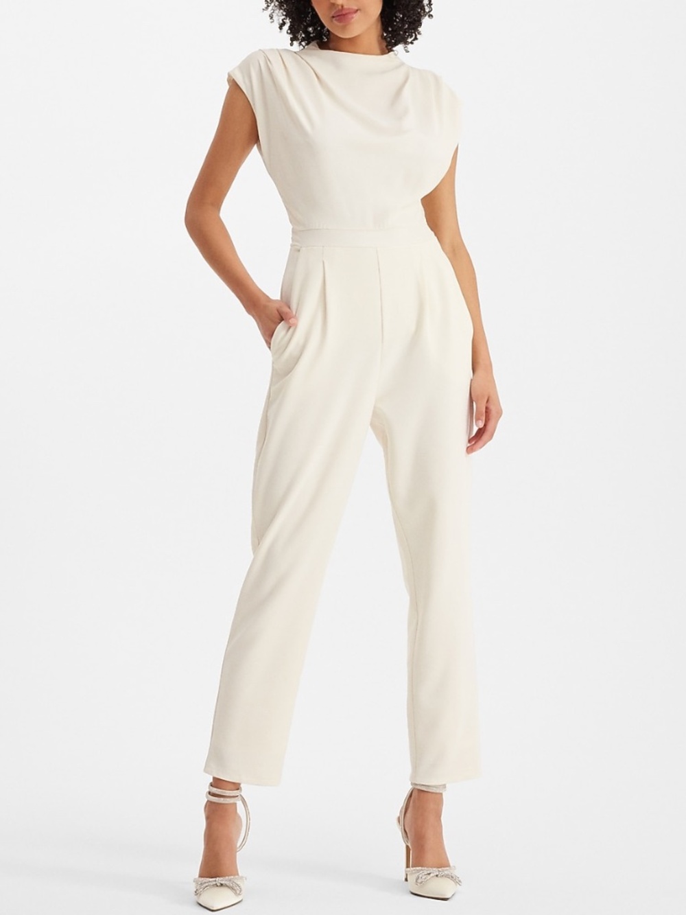 Express Mock Neck Cap Sleeve Draped Jumpsuit Timeless Workwear XS